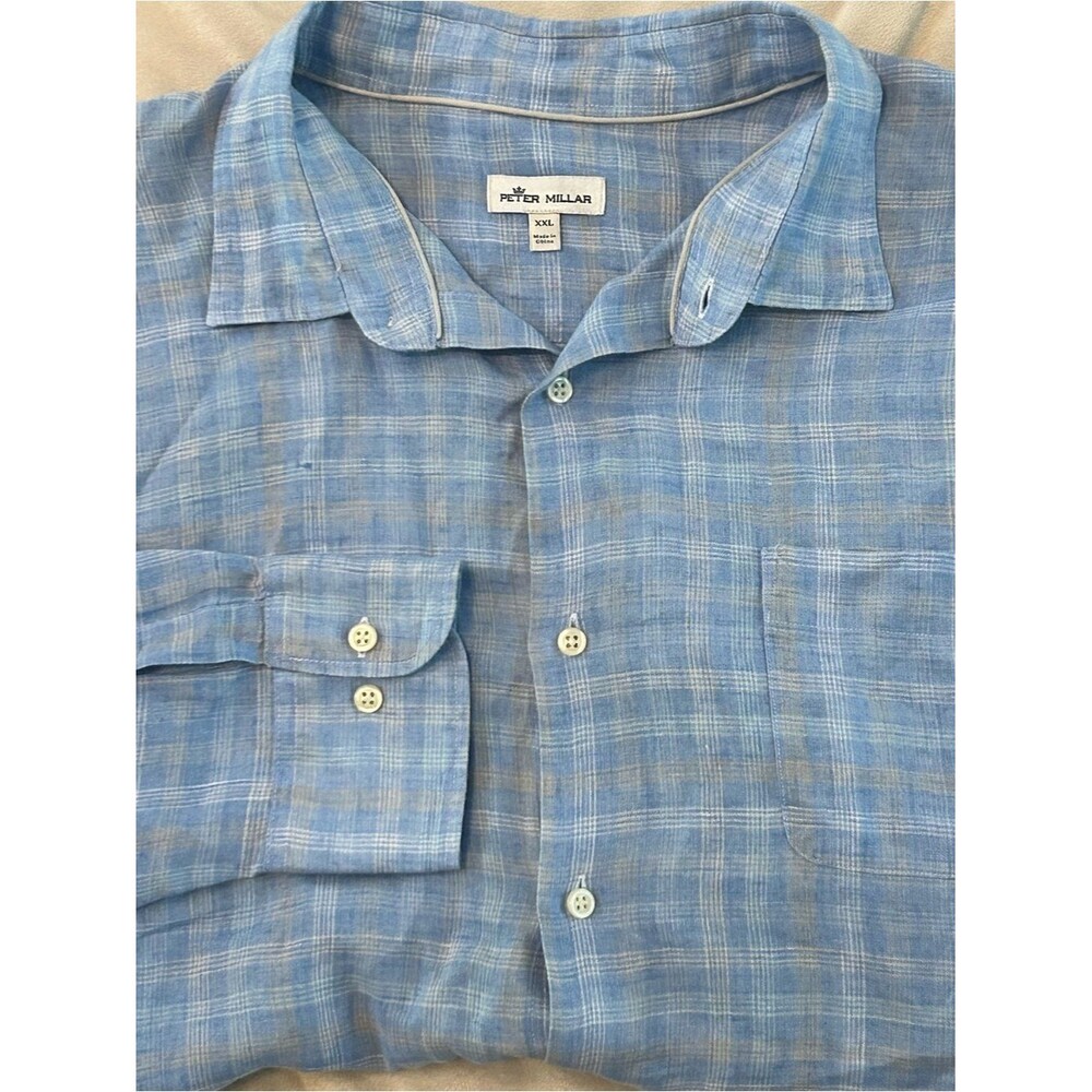 Peter Millar Shirt Mens 2XL XXL 100% Linen Button Up Casual Lightweight Large